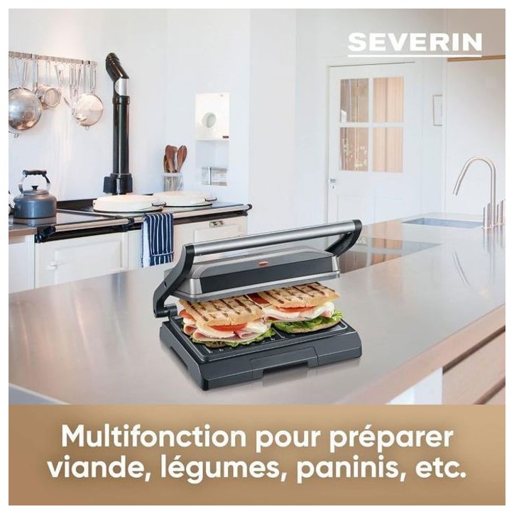 SEVERIN - Grill Electrique KG2394 - Surface cuisson 23x14,5cm - Plaques anti-adhésives - 800W
