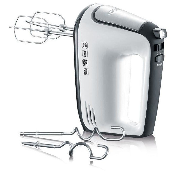 Batteur électrique SEVERIN HM3830 - 5 vitesses + fonction turbo, 1 600 tours/min, 2 fouets et crochets inox Batteur électrique SEVERIN HM3830 - 5 vitesses + fonction turbo, 1 600 tours/min, 2 fouets et crochets inox