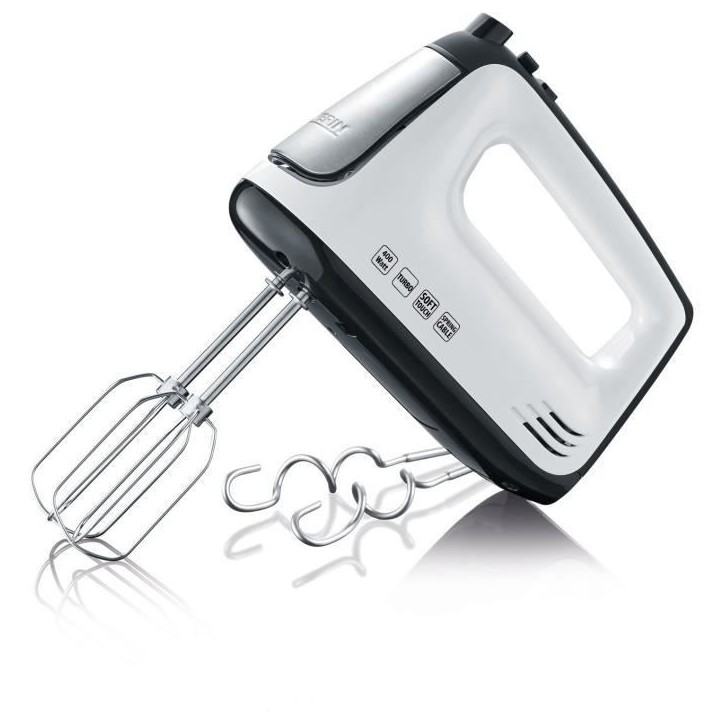 Batteur électrique SEVERIN HM3830 - 5 vitesses + fonction turbo, 1 600 tours/min, 2 fouets et crochets inox Batteur électrique SEVERIN HM3830 - 5 vitesses + fonction turbo, 1 600 tours/min, 2 fouets et crochets inox