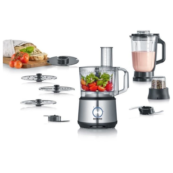 SEVERIN KM3892 Robot Multifonctions - 1200 W - Inox et noir - Blender 1,5 L - 2 Vitesses + Pulse
