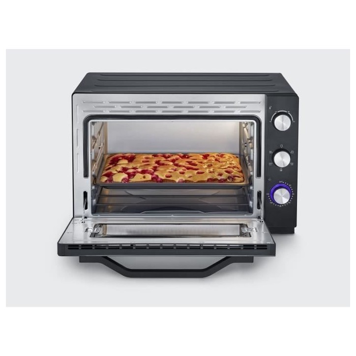 Four posable XXL a chaleur tournante SEVERIN - 60 L - 2 200 W - Tournebroche et pierre a pizza - Noir/Inox