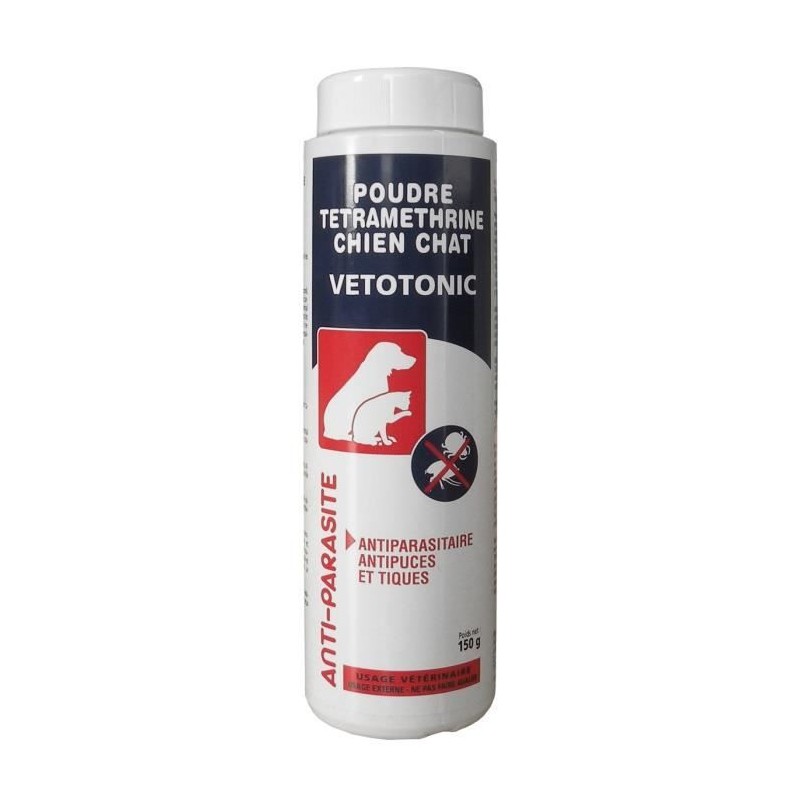 Poudre Anti-puces et tiques tétraméthrine - VETOCANIS - Pour Chien e Poudre Anti-puces et tiques tétraméthrine - VETOCANIS - Pour Chien e