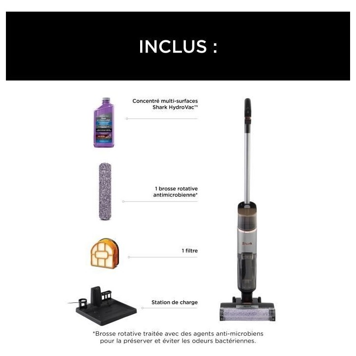 Shark HydroVac WD210EU - Aspirateur Laveur sans fil pour sols durs - Brosse rotative antimicrobienne Shark HydroVac WD210EU - Aspirateur Laveur sans fil pour sols durs - Brosse rotative antimicrobienne
