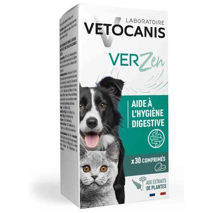 Comprimés contre les vers intestinaux - VETOCANIS - VerZen - Pour chien et chat - Boite de 30 comprimés Comprimés contre les vers intestinaux - VETOCANIS - VerZen - Pour chien et chat - Boite de 30 comprimés