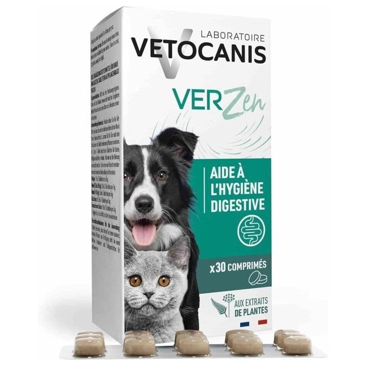 Comprimés contre les vers intestinaux - VETOCANIS - VerZen - Pour chien et chat - Boite de 30 comprimés Comprimés contre les vers intestinaux - VETOCANIS - VerZen - Pour chien et chat - Boite de 30 comprimés