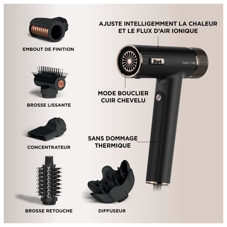 Seche-cheveux - Shark - HD752EU - SpeedStyle Pro 5-en-1 - Diffuseur Defrizz Fast - 1750 W Seche-cheveux - Shark - HD752EU - SpeedStyle Pro 5-en-1 - Diffuseur Defrizz Fast - 1750 W