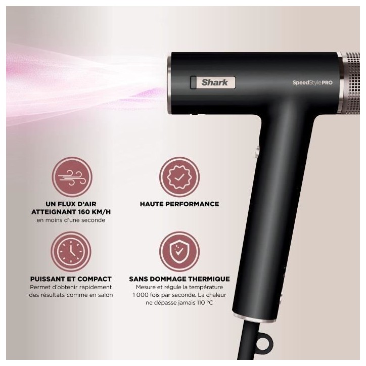 Seche-cheveux - Shark - HD731EU - SpeedStyle Pro 3-en-1 - 1750 W - Mode Bouclier du Cuir Chevelu