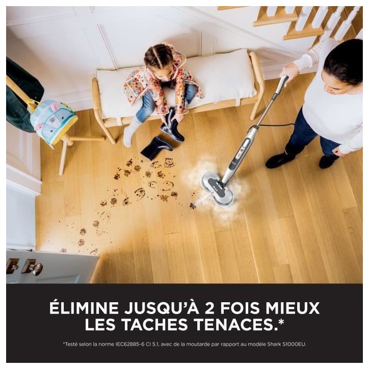 SHARK S8201EU Steam Mop - Balai Vapeur Automatique - 2 tampons rotatifs - 3 réglages vapeur - Elimine taches et saleté SHARK S8201EU Steam Mop - Balai Vapeur Automatique - 2 tampons rotatifs - 3 réglages vapeur - Elimine taches et saleté