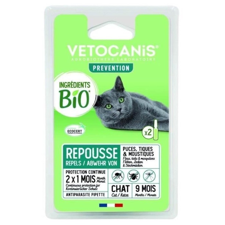 Pipettes Antiparasitaire - VETOCANIS - Ingrédients Bio pour Chats Pipettes Antiparasitaire - VETOCANIS - Ingrédients Bio pour Chats