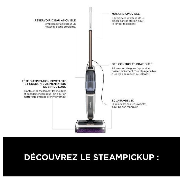 Shark SteamPickUp SD200EU - Balai Vapeur 3-en-1 pour sols durs - Sépare débris humides et secs Shark SteamPickUp SD200EU - Balai Vapeur 3-en-1 pour sols durs - Sépare débris humides et secs