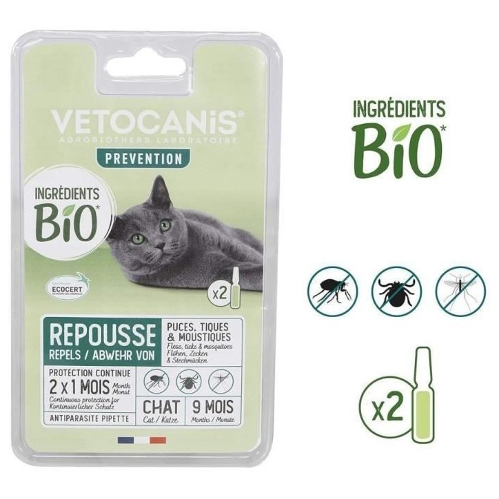 Pipettes Antiparasitaire - VETOCANIS - Ingrédients Bio pour Chats Pipettes Antiparasitaire - VETOCANIS - Ingrédients Bio pour Chats