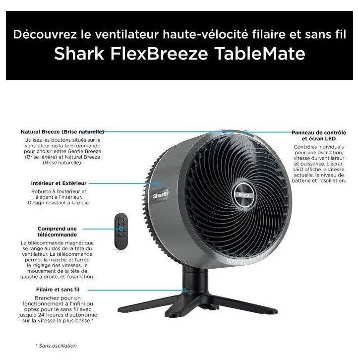 Ventilateur de table - SHARK - FA150EU - Avec ou sans fil - FlexBreeze TableMate