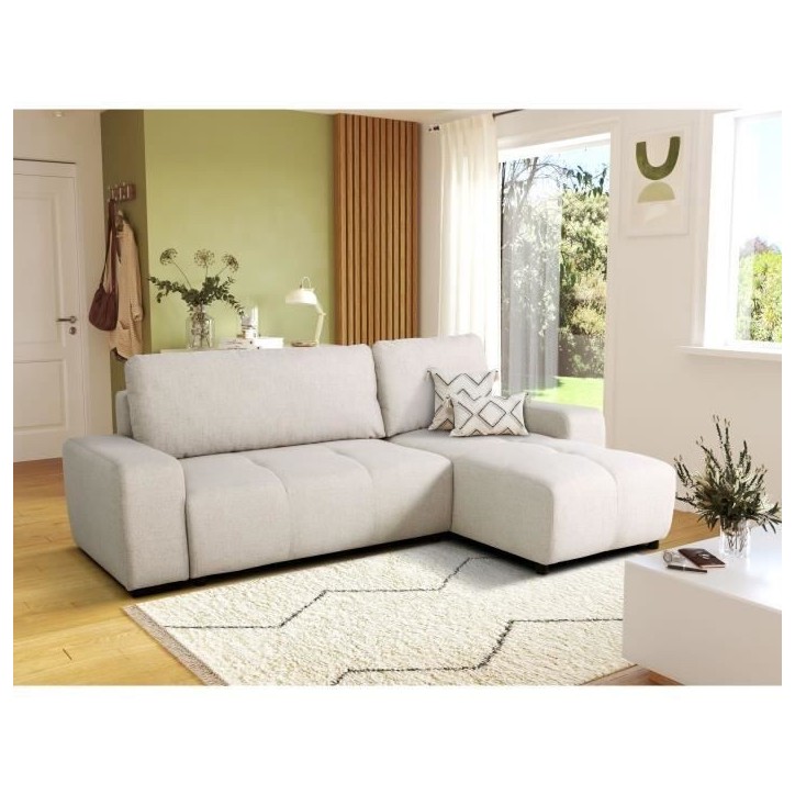 Canapé d'angle convertible réversible - 3 places - SIERRA - Avec coffre - Tissu Beige - 243 x 160 x 82 cm Canapé d'angle convertible réversible - 3 places - SIERRA - Avec coffre - Tissu Beige - 243 x 160 x 82 cm
