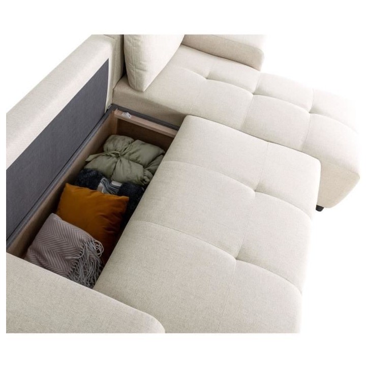 Canapé d'angle convertible réversible - 3 places - SIERRA - Avec coffre - Tissu Beige - 243 x 160 x 82 cm Canapé d'angle convertible réversible - 3 places - SIERRA - Avec coffre - Tissu Beige - 243 x 160 x 82 cm
