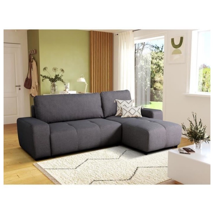 Canapé d'angle convertible réversible - 3 places - SIERRA - Avec coffre - Tissu Anthracite - 243 x 160 x 82 cm Canapé d'angle convertible réversible - 3 places - SIERRA - Avec coffre - Tissu Anthracite - 243 x 160 x 82 cm