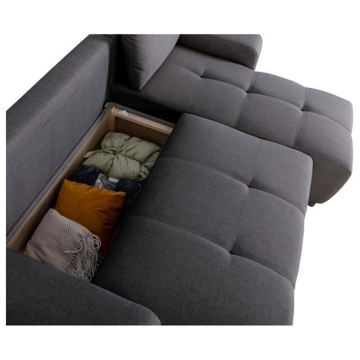 Canapé d'angle convertible réversible - 3 places - SIERRA - Avec coffre - Tissu Anthracite - 243 x 160 x 82 cm Canapé d'angle convertible réversible - 3 places - SIERRA - Avec coffre - Tissu Anthracite - 243 x 160 x 82 cm