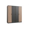 Armoire AGIA - Décor gris et chene - 4 portes battantes + 2 tiroirs -