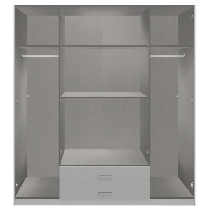Armoire AGIA - Décor gris et chene - 4 portes battantes + 2 tiroirs - L180 x H199 x P58 cm Armoire AGIA - Décor gris et chene - 4 portes battantes + 2 tiroirs - L180 x H199 x P58 cm