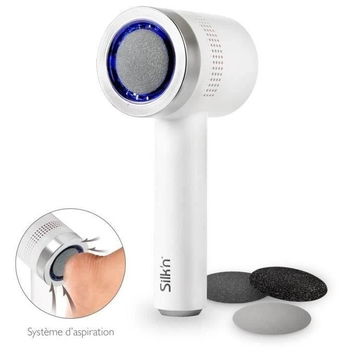 Râpe électrique anti-callosités Silk'n Vacupedi avec aspiration intégrée et 2 râpes incluses Râpe électrique anti-callosités Silk'n Vacupedi avec aspiration intégrée et 2 râpes incluses