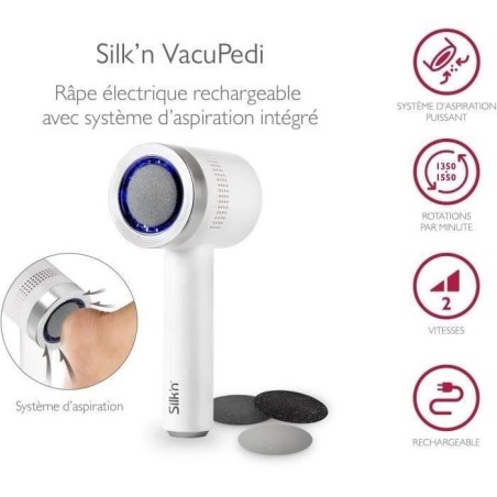Râpe électrique anti-callosités Silk'n Vacupedi avec aspiration intégrée et 2 râpes incluses