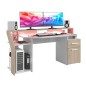 Bureau gaming avec LED Silver - Décor chene et mélamine blanc brillant - L 178 x P 88 x H 68 cm - PARISOT Bureau gaming avec LED Silver - Décor chene et mélamine blanc brillant - L 178 x P 88 x H 68 cm - PARISOT