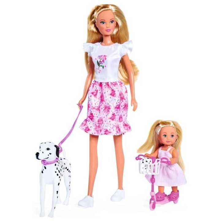 Steffi Love poupée dalmatien + Evi Love - 2 poupées 29 et 12 cm - 2 Figurines Dalmatien - Trotinette Evi - Des 3 ans Steffi Love poupée dalmatien + Evi Love - 2 poupées 29 et 12 cm - 2 Figurines Dalmatien - Trotinette Evi - Des 3 ans