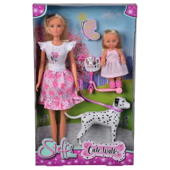 Steffi Love poupée dalmatien + Evi Love - 2 poupées 29 et 12 cm - 2 Figurines Dalmatien - Trotinette Evi - Des 3 ans Steffi Love poupée dalmatien + Evi Love - 2 poupées 29 et 12 cm - 2 Figurines Dalmatien - Trotinette Evi - Des 3 ans