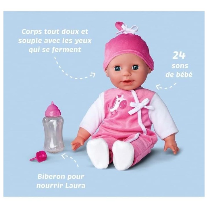 Simba - Laura Poupée Parle - 38cm - Corps souple - 24 sons - Piles incluses Simba - Laura Poupée Parle - 38cm - Corps souple - 24 sons - Piles incluses