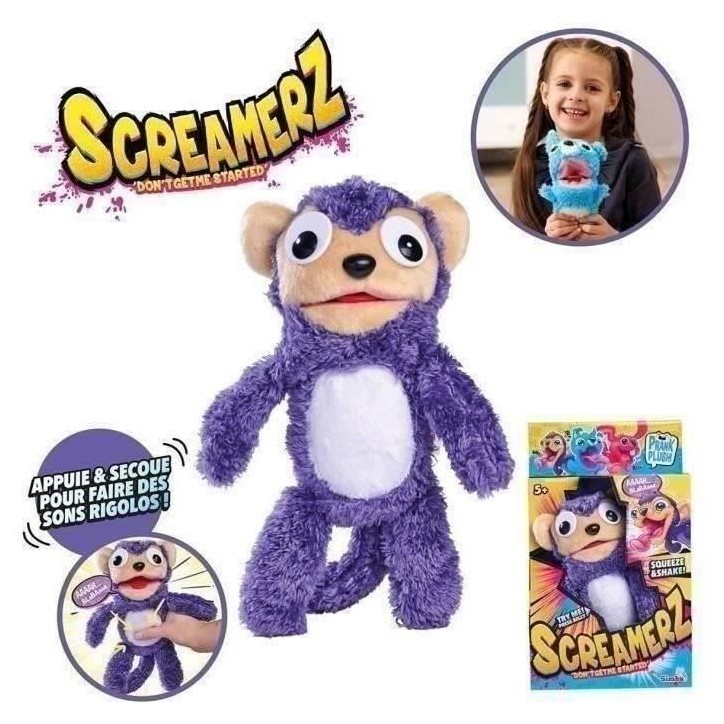 Smoby - Screamerz - Peluche intéractive amusante - Singe - 28 cm - Bruits en la secouant ou appuyant sur le bouton Smoby - Screamerz - Peluche intéractive amusante - Singe - 28 cm - Bruits en la secouant ou appuyant sur le bouton