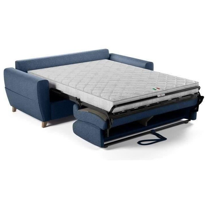 Canapé convertible express 3 places SKY - Tissu Bleu - matelas 14cm - 192 x 100 x 88 cm