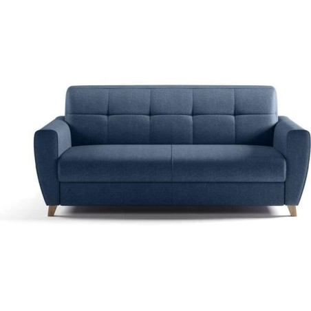 Canapé convertible express 3 places SKY - Tissu Bleu - matelas 14cm - 192 x 100 x 88 cm