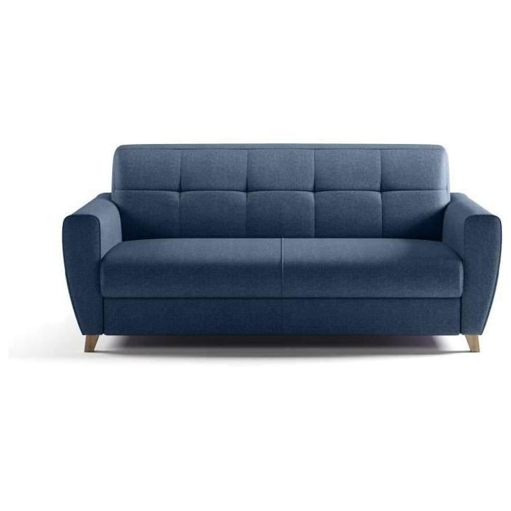 Canapé convertible express 3 places SKY - Tissu Bleu - matelas 14cm - 192 x 100 x 88 cm