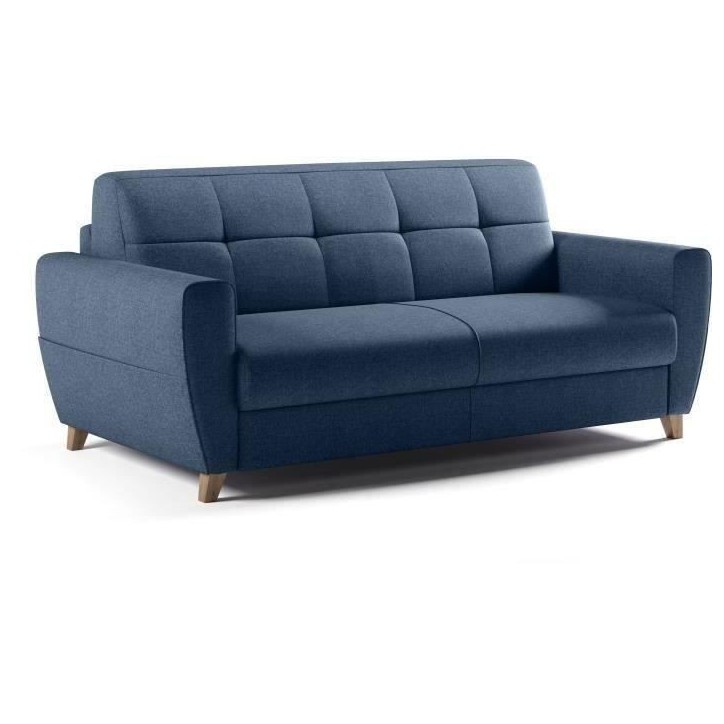 Canapé convertible express 3 places SKY - Tissu Bleu - matelas 14cm - 192 x 100 x 88 cm
