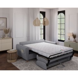 Canapé convertible express 3 places SKY - Tissu Gris - matelas 14cm -