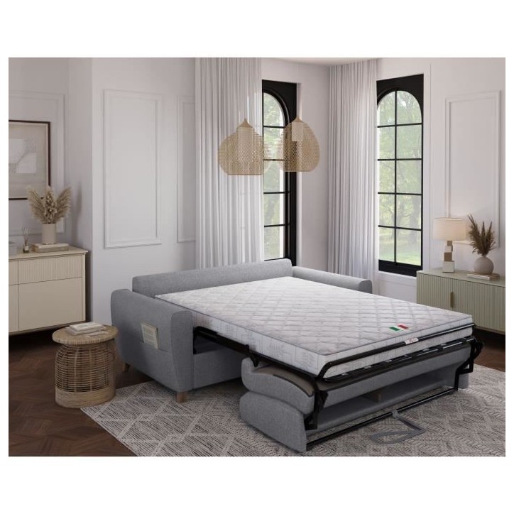 Canapé convertible express 3 places SKY - Tissu Gris - matelas 14cm - 192 x 100 x 88 cm Canapé convertible express 3 places SKY - Tissu Gris - matelas 14cm - 192 x 100 x 88 cm
