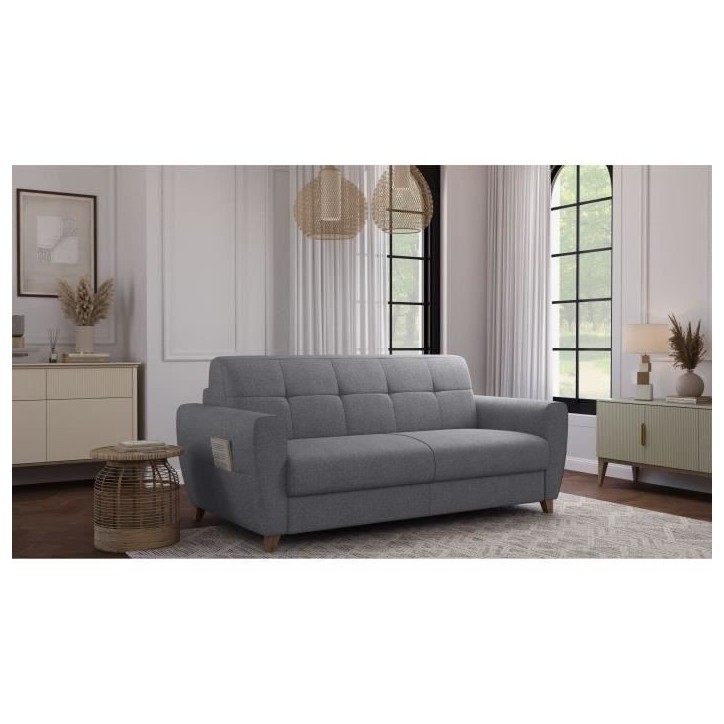 Canapé convertible express 3 places SKY - Tissu Gris - matelas 14cm - 192 x 100 x 88 cm Canapé convertible express 3 places SKY - Tissu Gris - matelas 14cm - 192 x 100 x 88 cm
