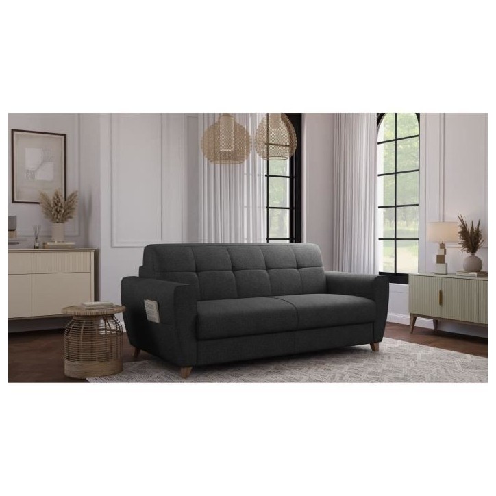 Canapé convertible express 3 places SKY - Tissu Anthracite - matelas 14cm - 192 x 100 x 88 cm Canapé convertible express 3 places SKY - Tissu Anthracite - matelas 14cm - 192 x 100 x 88 cm