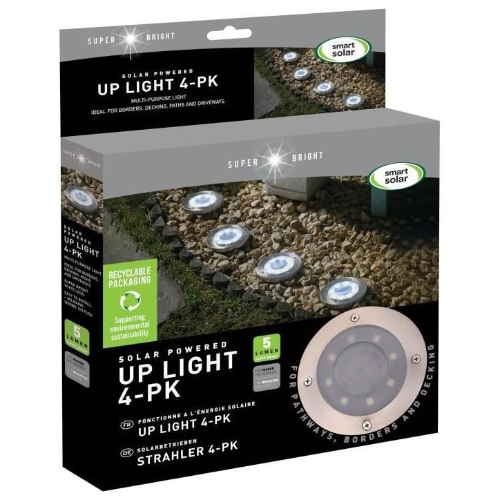 Pack de 4 Spots solaires UpSMART GARDEN -Light - 5 lumens - Acier - LED intégrée - SMART GARDEN Pack de 4 Spots solaires UpSMART GARDEN -Light - 5 lumens - Acier - LED intégrée - SMART GARDEN
