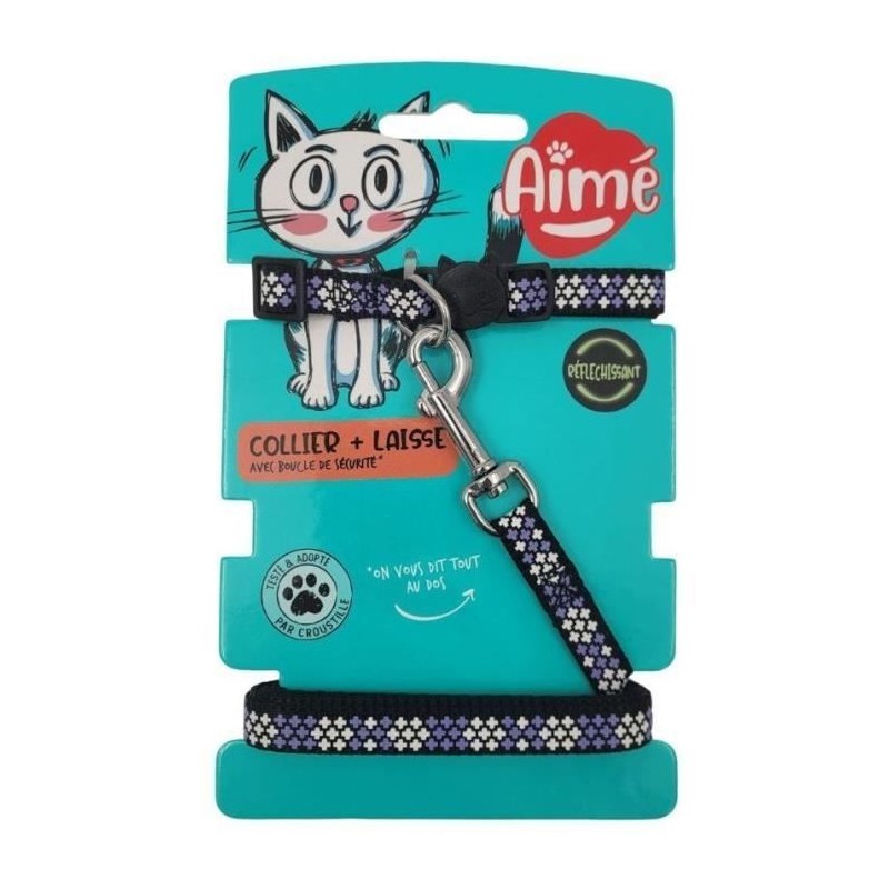 Kit collier & Laisse - AIMÉ - Reflechissant Violet pour Chat Kit collier & Laisse - AIMÉ - Reflechissant Violet pour Chat