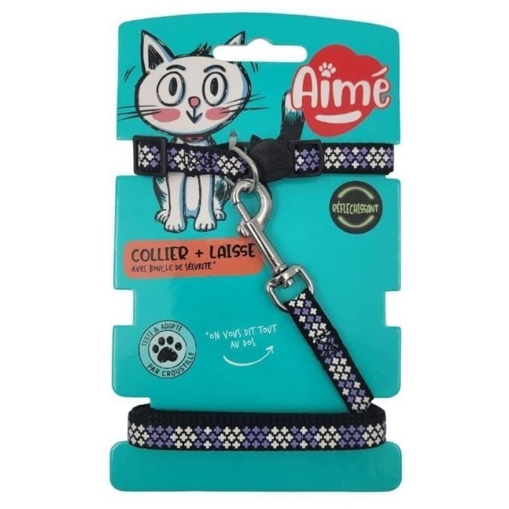 Kit collier & Laisse - AIMÉ - Reflechissant Violet pour Chat