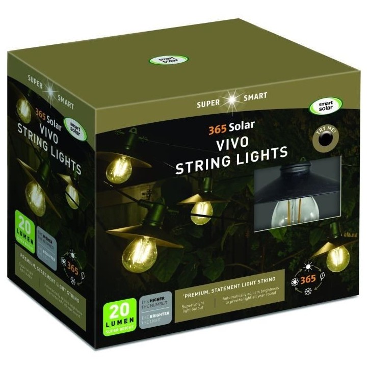 Guirlande solaire Vivo 365 20L - SMART SOLAR - 8 ampoules LED blanc chaud - Technologie 365 Solar Guirlande solaire Vivo 365 20L - SMART SOLAR - 8 ampoules LED blanc chaud - Technologie 365 Solar
