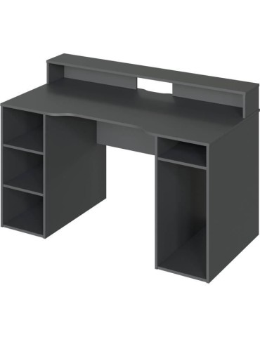 Table de bureau gamer OZONE - Décor Noir - 136 x 67 x 88 cm - Avec étagere supérieure pour écran