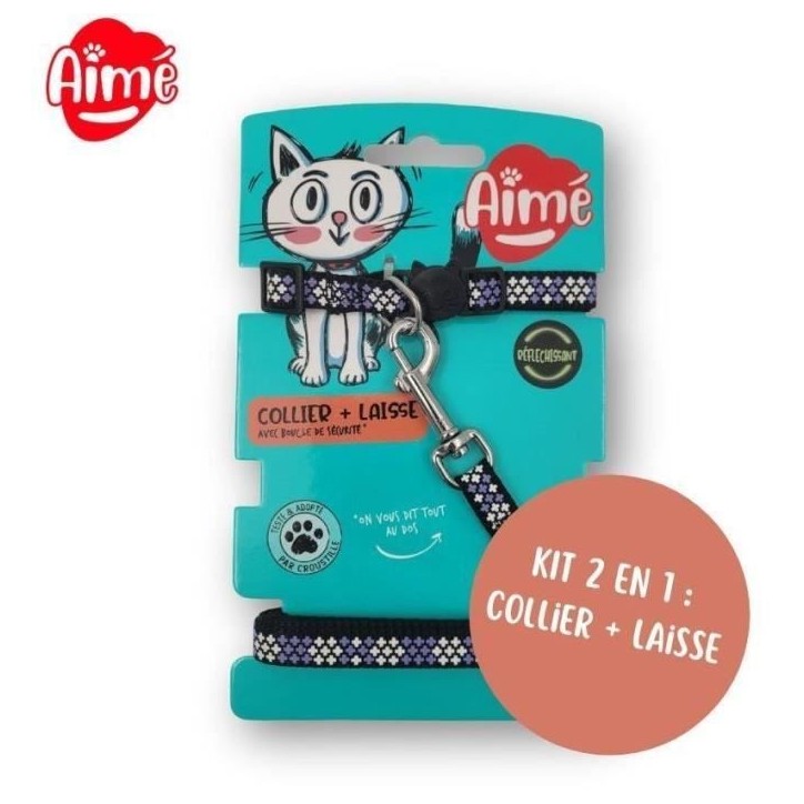 Kit collier & Laisse - AIMÉ - Reflechissant Violet pour Chat