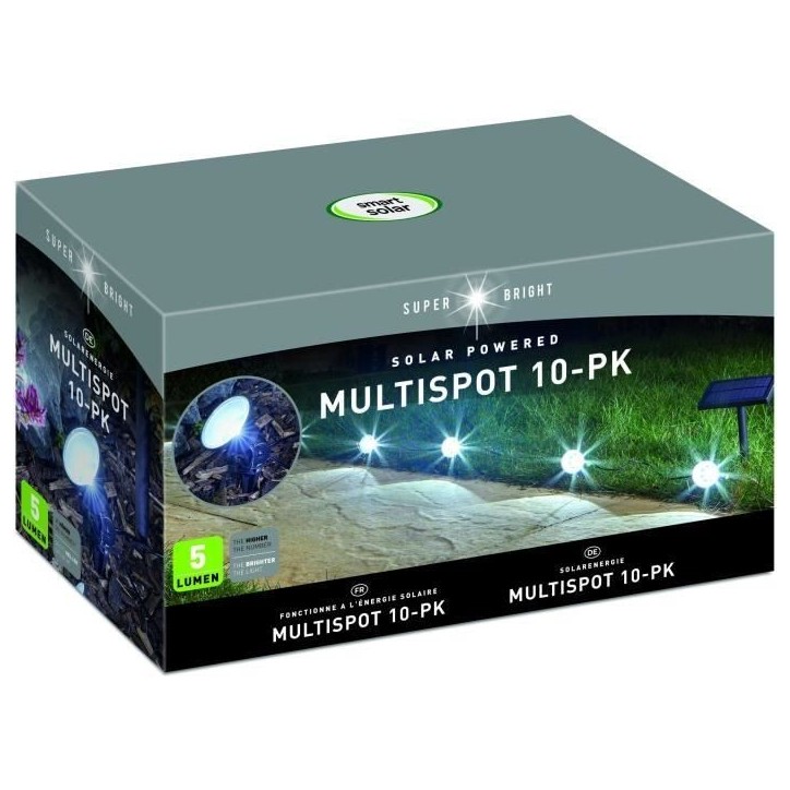 Guirlande solaire - SMARDTV - Multi-spots 5L - 10 ampoules - Blanc froid - 5 lumens Guirlande solaire - SMARDTV - Multi-spots 5L - 10 ampoules - Blanc froid - 5 lumens