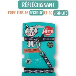 Kit collier & Laisse - AIMÉ - Reflechissant Violet pour Chat