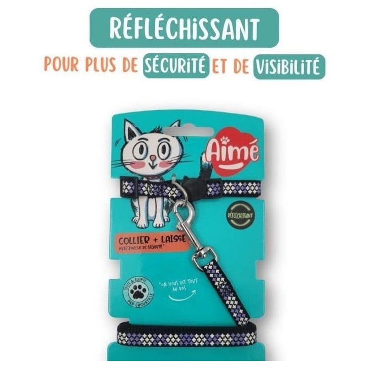 Kit collier & Laisse - AIMÉ - Reflechissant Violet pour Chat