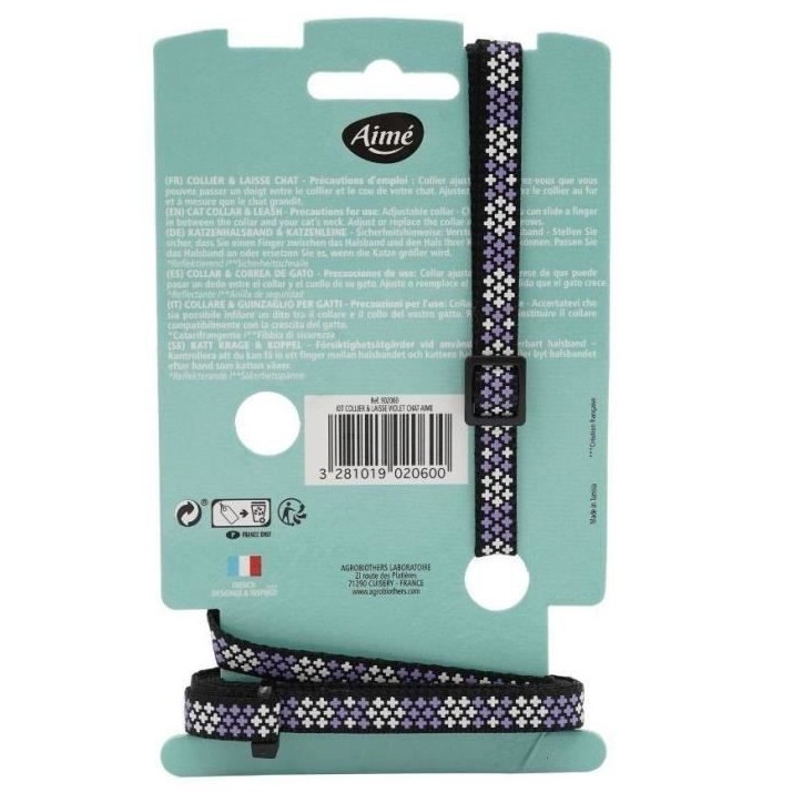 Kit collier & Laisse - AIMÉ - Reflechissant Violet pour Chat