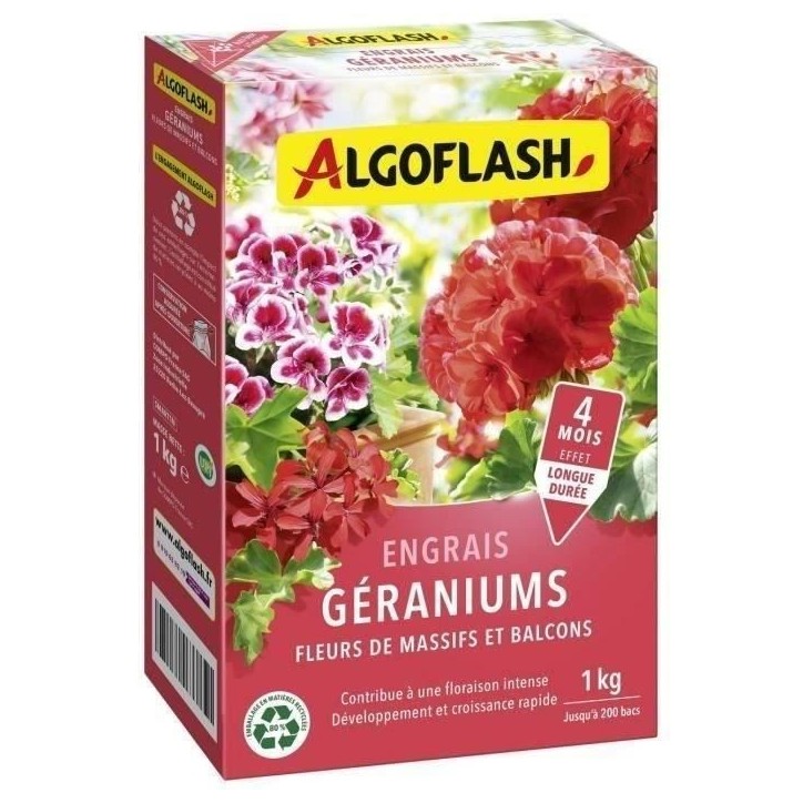 ALGOFLASH NATURASOL Engrais Géraniums, Fleurs de Massifs et Balcons - 1 kg ALGOFLASH NATURASOL Engrais Géraniums, Fleurs de Massifs et Balcons - 1 kg