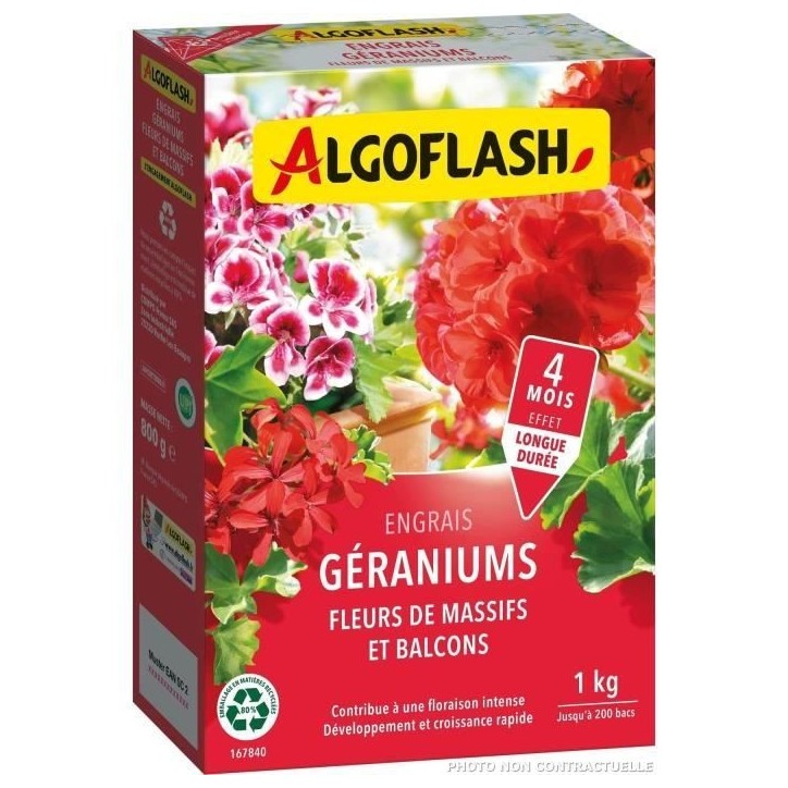 ALGOFLASH NATURASOL Engrais Géraniums, Fleurs de Massifs et Balcons - 1 kg ALGOFLASH NATURASOL Engrais Géraniums, Fleurs de Massifs et Balcons - 1 kg
