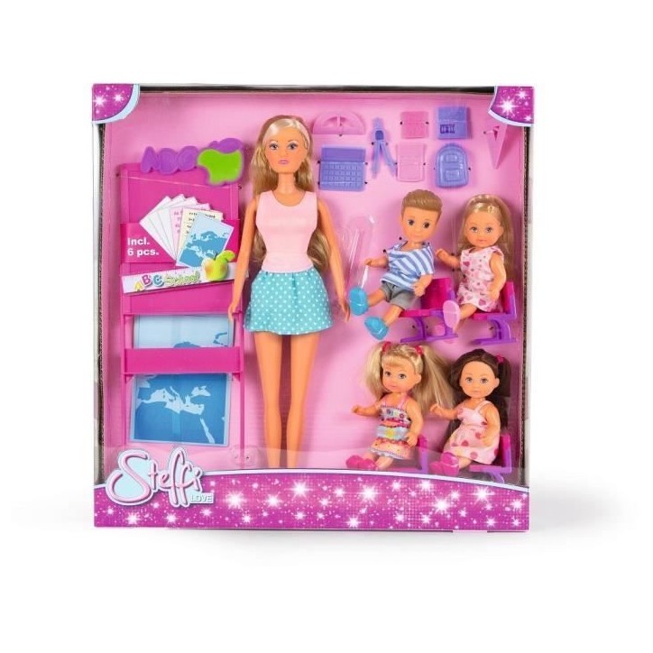 Poupée Steffi Love - Maitresse d'école et 4 éleves - Tableau et accessoires inclus